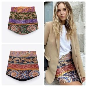 Zara | Multi-Print Mini Satin Effect Skirt L NWT